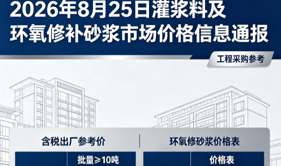 钦州2026年8月25日灌浆料及环氧修补砂浆市场价格信息通报